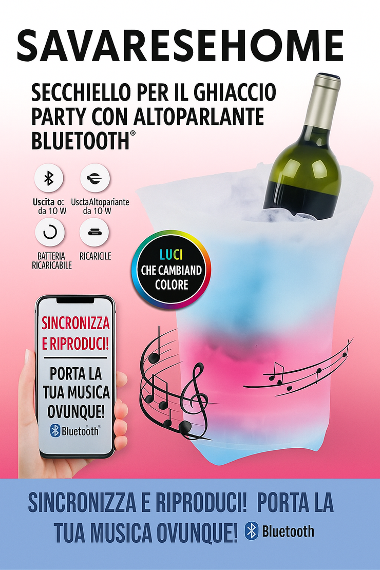 ice bucket con cassa bluetooth e led incorporati