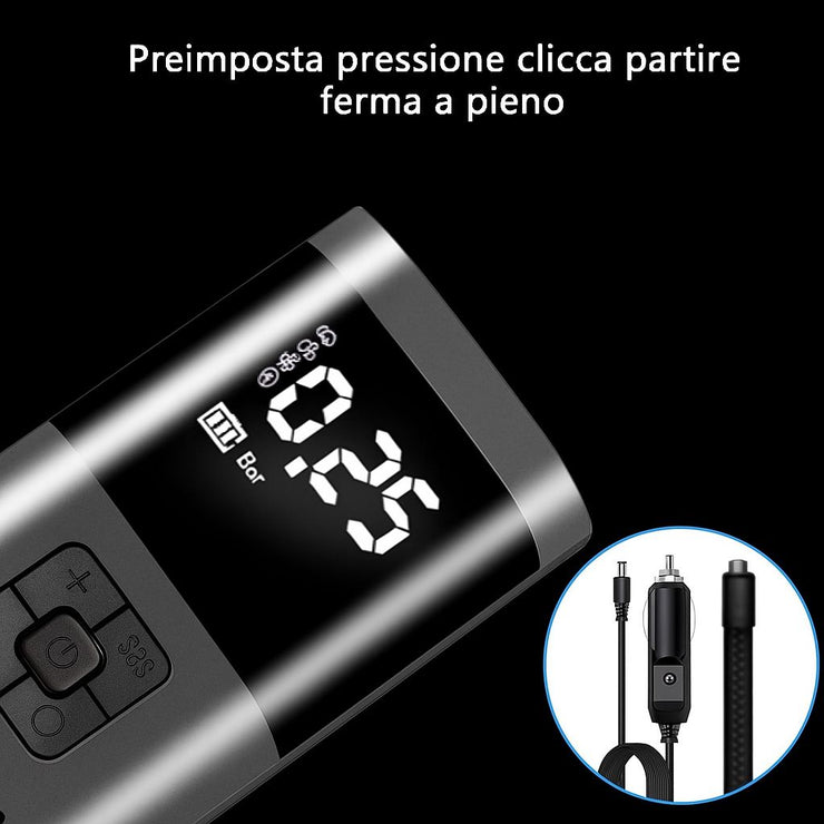 Mini Compressore d’Aria Portatile – Gonfiaggio Rapido e Digitale per Auto, Moto, Bici e Palloni